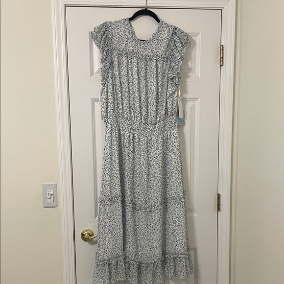 CeCe Floral Ruffle Midi Dress - Soft Blue 2X NWT - Picture 1 of 5